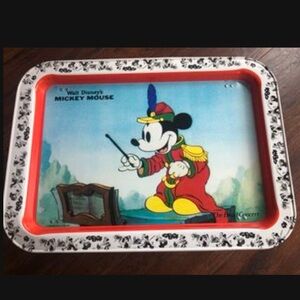 Walt Disney Productions 1970s Mickey Mouse Metal Tin Tray Plate Vintage Souvenir